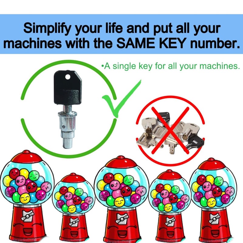 ACKSTAR Store Lock and Key for Classic Gumball Machine - Vending Machines Top Lid Tubular Key Lock for Capsule, Candy, Gumball Vending Machine. Gumball Machine Lock and Key 1/4" Thread (2pc - Key Y2)… - Image 4